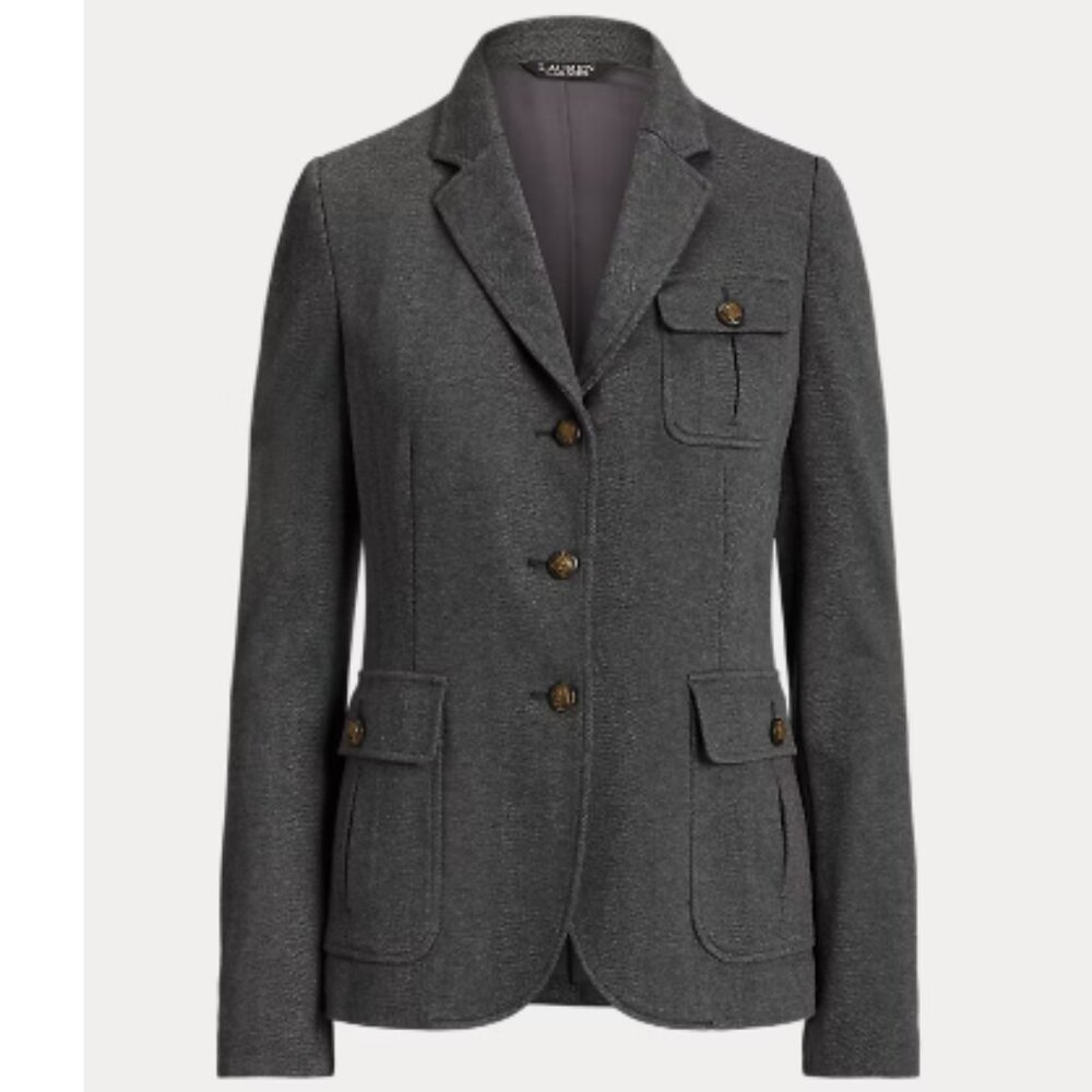 Ralph Lauren Lauren Women's Herringbone Jacquard-Knit Blazer Grey 2